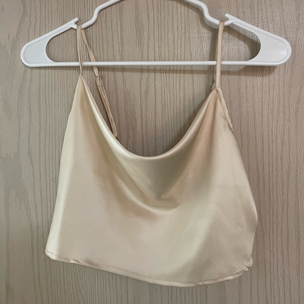 Satin Champagne Cropped Tank Top